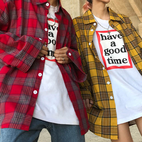 90s Kids Shirt in Plaid Check-T-Shirts-streetwear-society-aesthetic-clothes