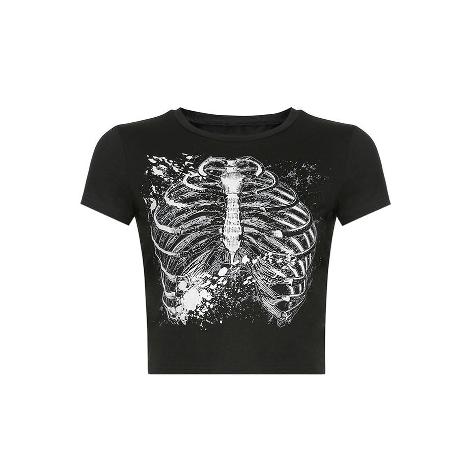 Black Skeleton Crop Top-Tops-streetwear-society-aesthetic-clothes