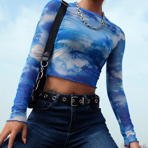 Blue Sky Mesh Top-Tops-streetwear-society-aesthetic-clothes