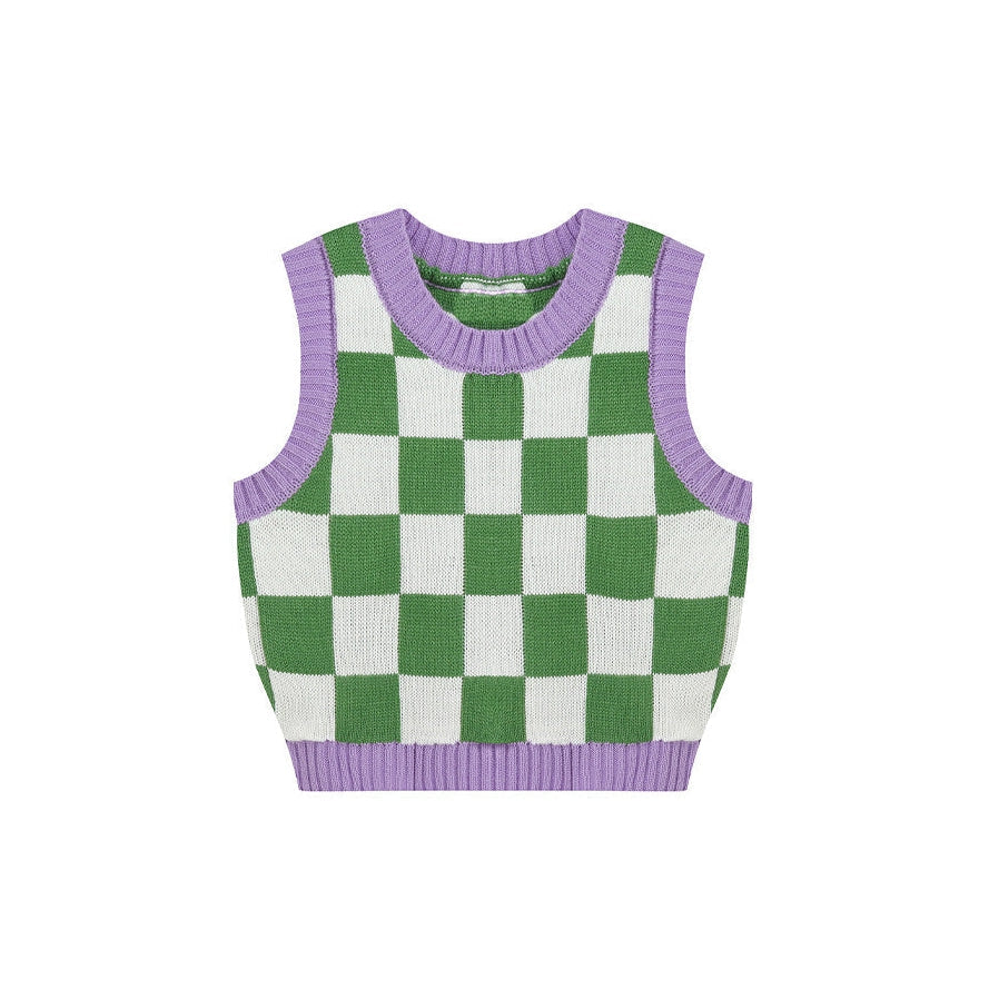 Green & Lavender Checkered Vest-Vest-streetwear-society-aesthetic-clothes