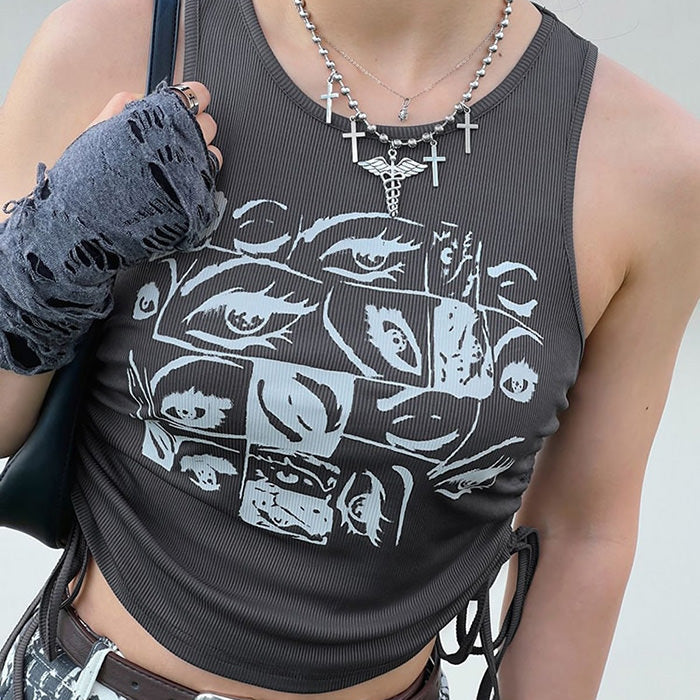 Grunge Aesthetic Eyes Print Top-Tops-streetwear-society-aesthetic-clothes