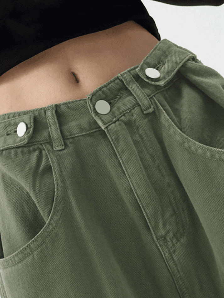 Jean boyfriend baggy vert boutonné - Streetwear Society-