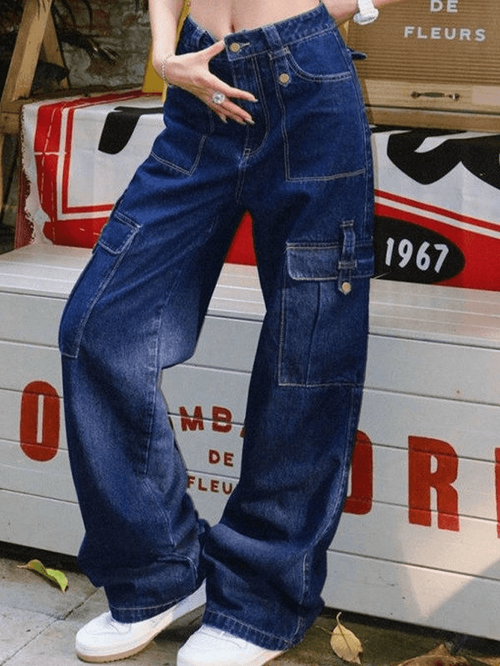 Jean cargo vintage délavé foncé - Streetwear Society-