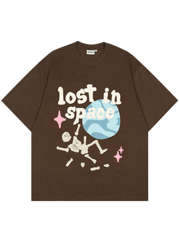 'Lost in Space' Graphic Print Cotton T-Shirt-Streetwear Society