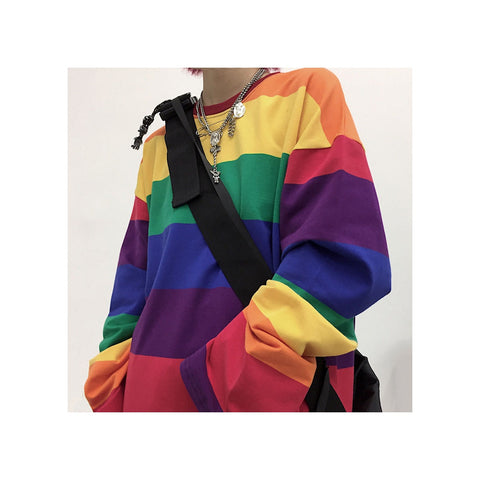 Rainbow Long Sleeve Top-Tops-streetwear-society-aesthetic-clothes