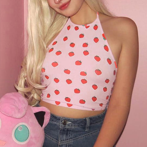 Strawberry Fields Halter Top-T-Shirts-streetwear-society-aesthetic-clothes