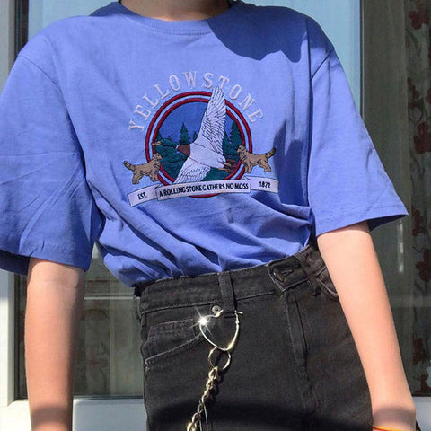 Yellowstone Embroidery T-Shirt-T-Shirts-streetwear-society-aesthetic-clothes