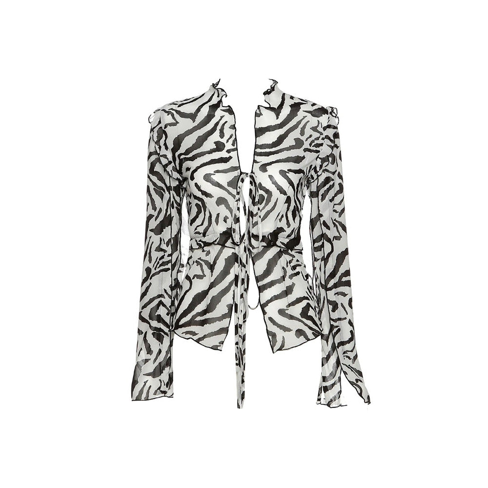 Zebra Print Mesh Top-Tops-streetwear-society-aesthetic-clothes